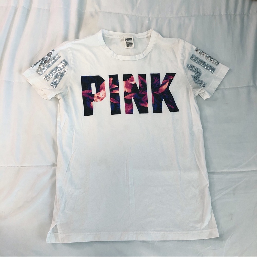PINK VS Floral sparkle tee